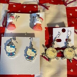 Hello Kitty Pierced Earrings Set - Pink, Blue, and Silver Tone